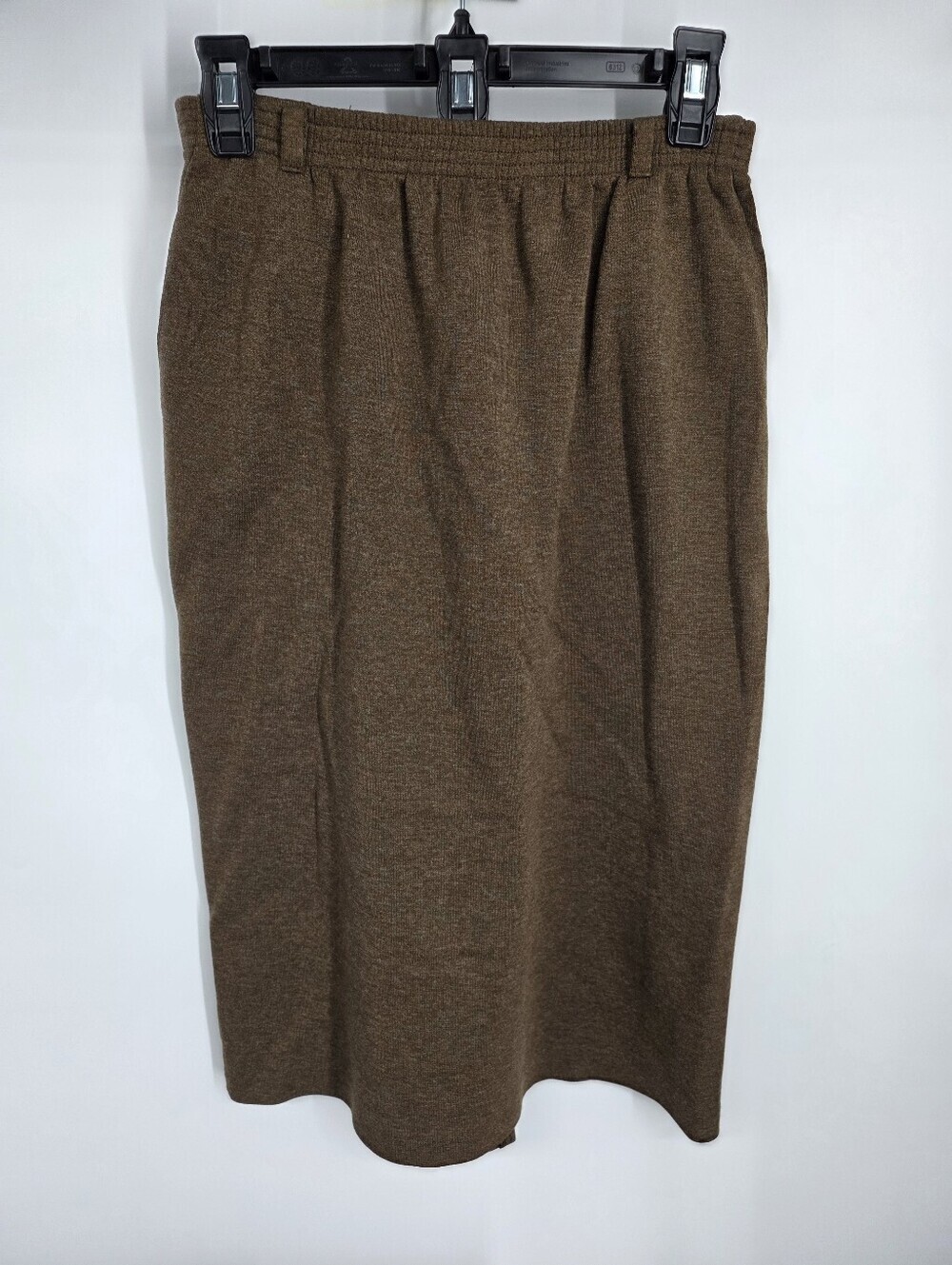 Alfred Dunner Vintage Brown Heathered Knit Elastic Waist Skirt Size 8 Midi
